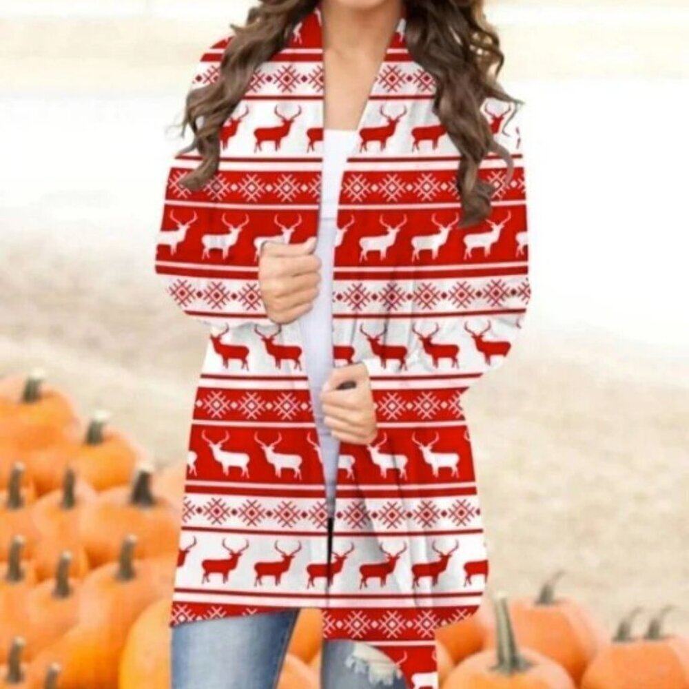 EMILY ROSE  REINDEER OPEN FRONT CHRISTMAS CARGIAN LIKE NEW